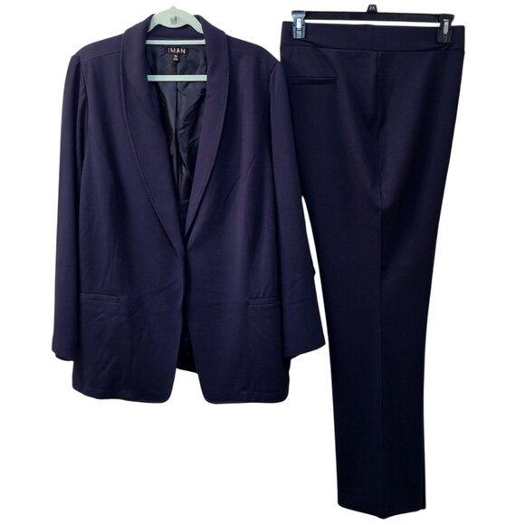 IMAN 2-Piece Dark Navy-Blue Pantsuit – Size 2X, Elegance & Comfort - Picture 2 of 12